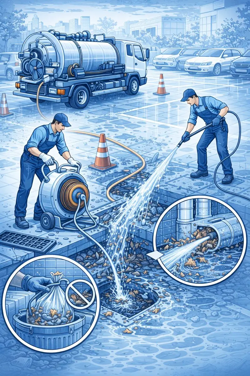 Desentupimento de Áreas Externas com Caminhão: Solução Rápida para Estacionamentos e Ralos